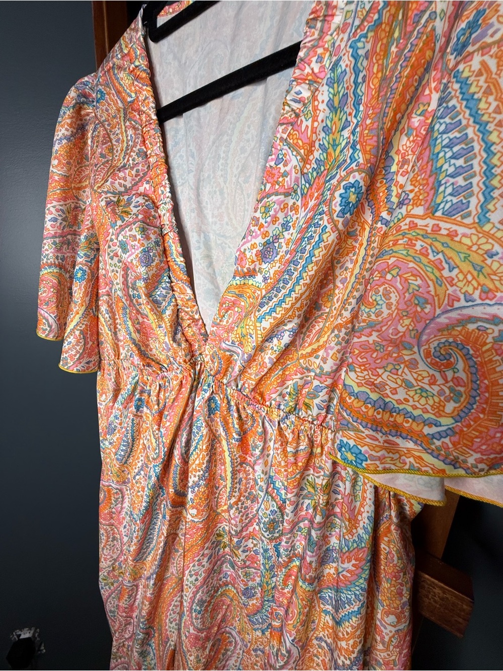 Paisley Boho Maxi Dress | Flutter Sleeve | Elastic Waist | 0XL - Picture 7 of 8